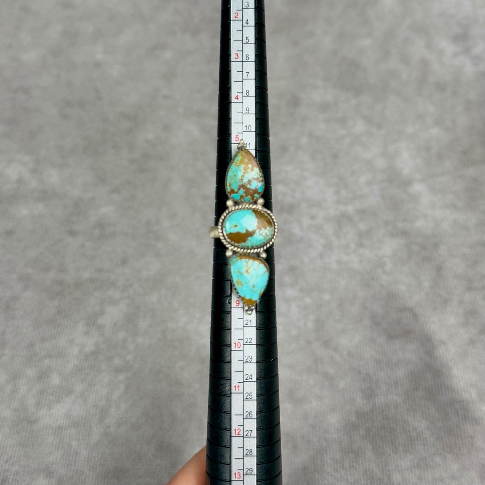 Sterling Silver 925 No. 8 Turquoise Triple Stone Statement Ring Adjustable Size